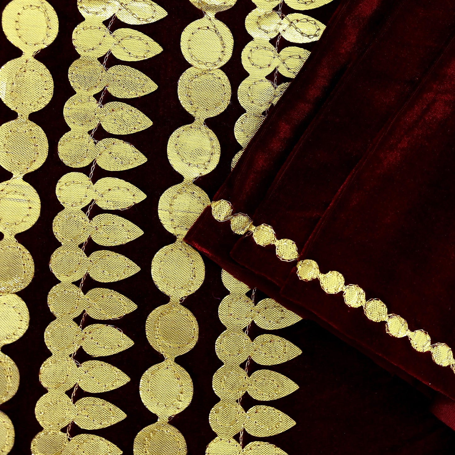 Indian Vintage Dupatta Maroon Velvet Long Stole Embroidered Scarves Golden Gota Patti Stole