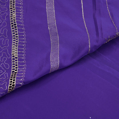 Indian Vintage Heavy Sarees Purple Pure Crepe Silk Hand Embroidered Sari Craft Fabric 5Yd Sewing Zardozi/Dabka Dress making