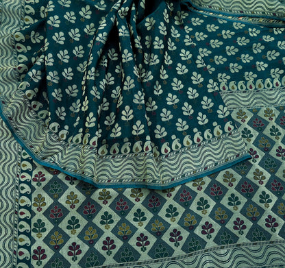 Indian Vintage Heavy Blue Saree Pure Silk Hand Woven Sari Craft Fabric 5Yd Sewing Soft Ethnic Dress Making Wedding Sari Zari