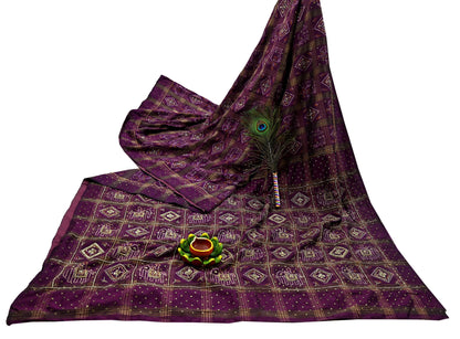 Indian Vintage Heavy Sari Purple Pure Silk Hand Embroidered Ikat Saree 5Yd Craft Fabric Ethnic Zardozi Zari Wedding Sarees Dress making