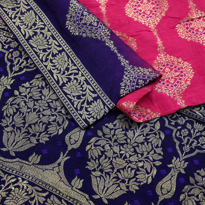 Indian Vintage Purple & Pink Dupatta Long Stole Artificial Silk Woven Brocade Scarves Veil Scarf Wrap Hippie Boho Soft Floral