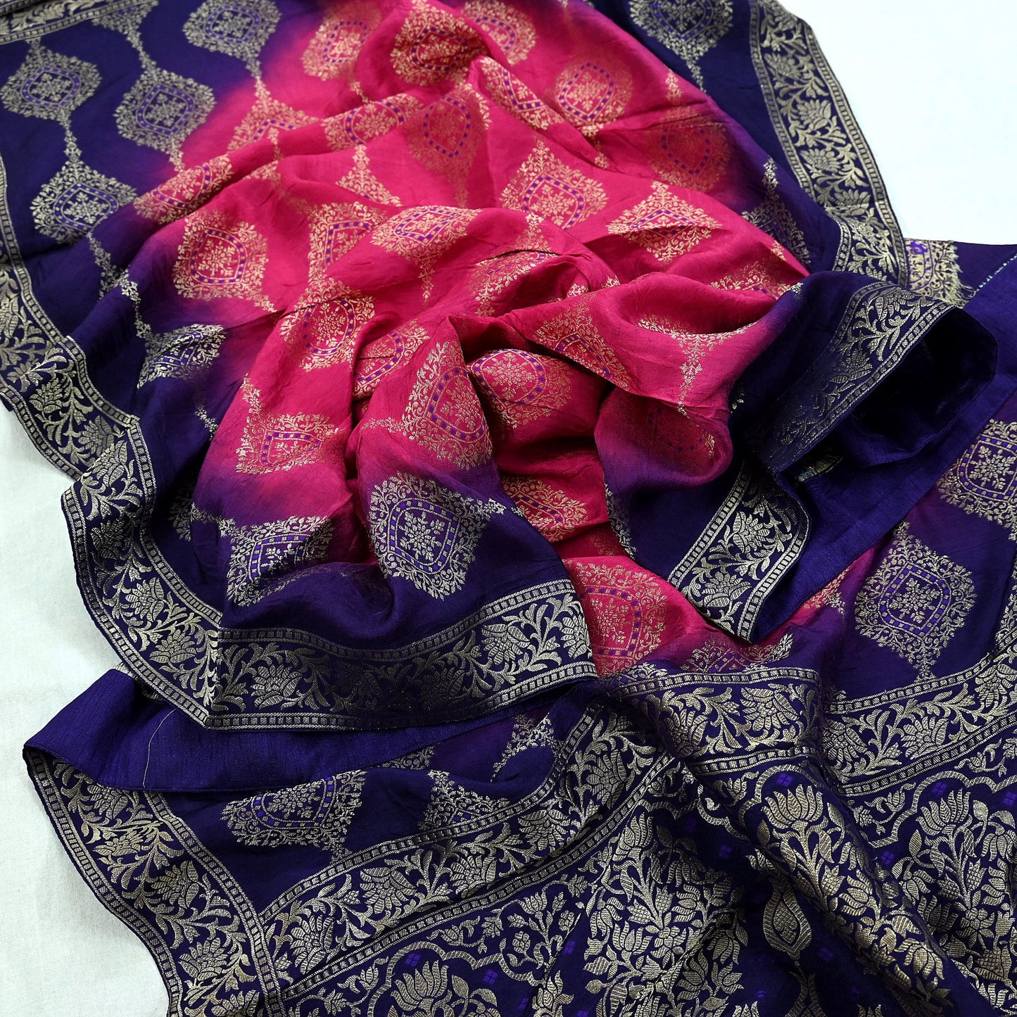Indian Vintage Purple & Pink Dupatta Long Stole Artificial Silk Woven Brocade Scarves Veil Scarf Wrap Hippie Boho Soft Floral