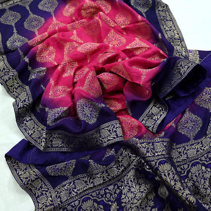 Indian Vintage Purple & Pink Dupatta Long Stole Artificial Silk Woven Brocade Scarves Veil Scarf Wrap Hippie Boho Soft Floral