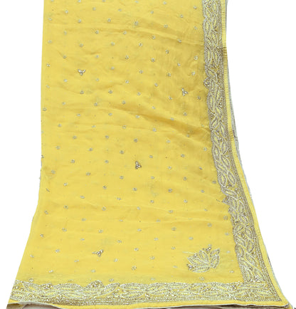Indian Women Vintage Yellow Dupatta Pure Chiffon silk Long Stole Hand Embroidered Hijab Scarves Veil Wrap soft Zari