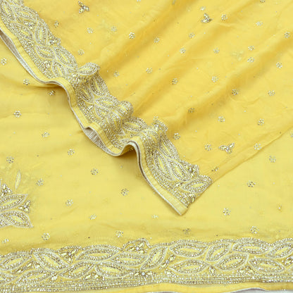 Indian Women Vintage Yellow Dupatta Pure Chiffon silk Long Stole Hand Embroidered Hijab Scarves Veil Wrap soft Zari