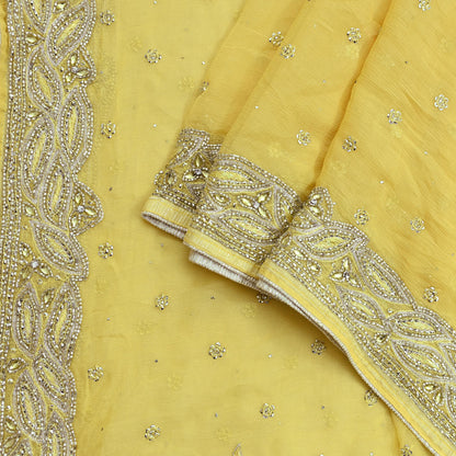 Indian Women Vintage Yellow Dupatta Pure Chiffon silk Long Stole Hand Embroidered Hijab Scarves Veil Wrap soft Zari