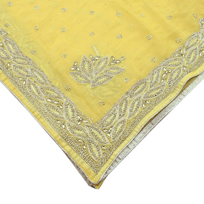 Indian Women Vintage Yellow Dupatta Pure Chiffon silk Long Stole Hand Embroidered Hijab Scarves Veil Wrap soft Zari