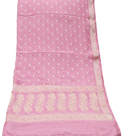 Indian Vintage Pink Dupatta Long Stole Pure Silk Hand Woven Scarves Veil Scarf Wrap Floral Zari Border