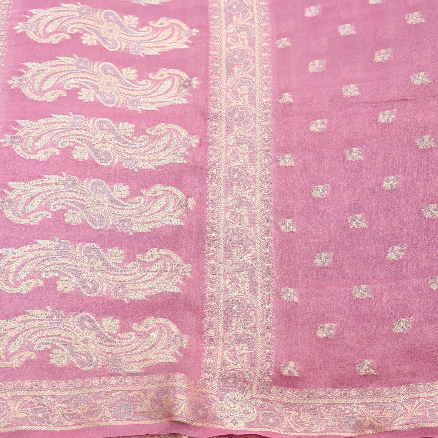 Indian Vintage Pink Dupatta Long Stole Pure Silk Hand Woven Scarves Veil Scarf Wrap Floral Zari Border