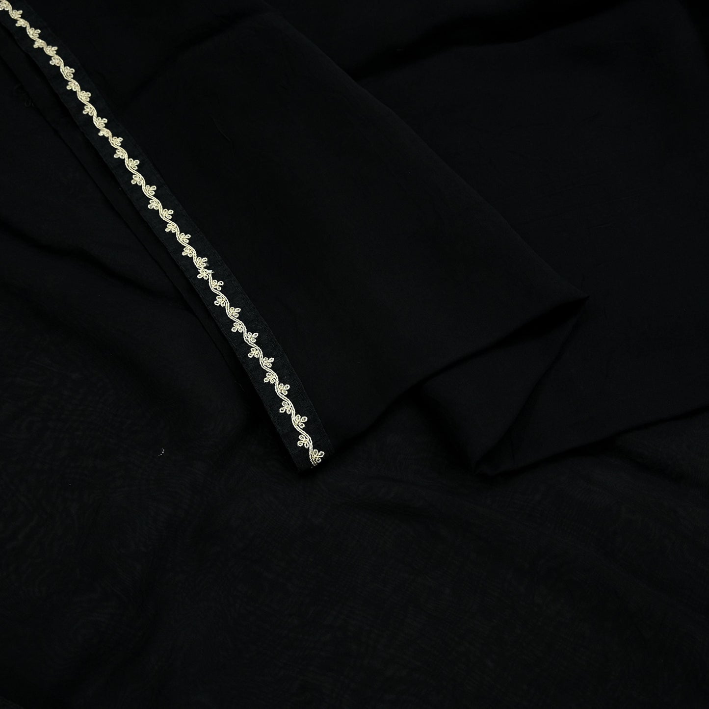 Indian Vintage Dupatta Black Long Stole Pure Organza Silk Hand Embroidered Scarves Veil Zari Sequins