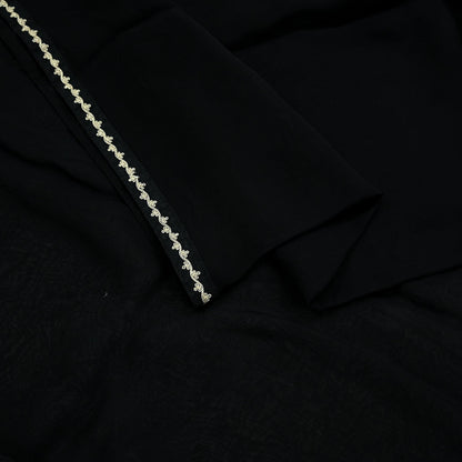 Indian Vintage Dupatta Black Long Stole Pure Organza Silk Hand Embroidered Scarves Veil Zari Sequins
