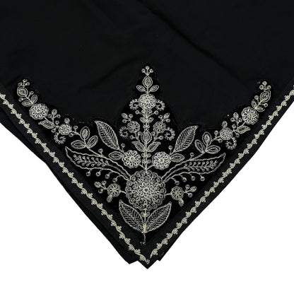 Indian Vintage Dupatta Black Long Stole Pure Organza Silk Hand Embroidered Scarves Veil Zari Sequins