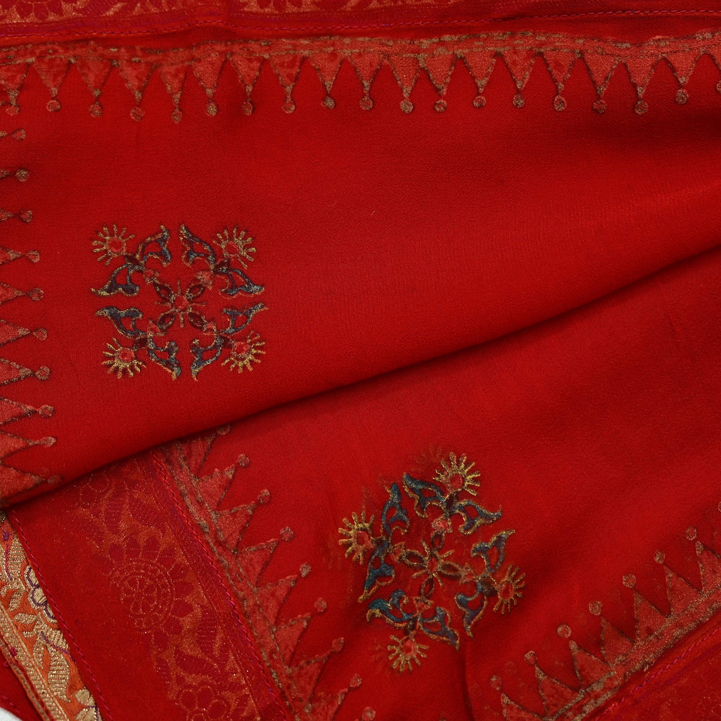 Indian Vintage Dupatta Red Pure Georgette silk Long Stole Hand Woven Scarves Stole Veil Wrap Brocade Border