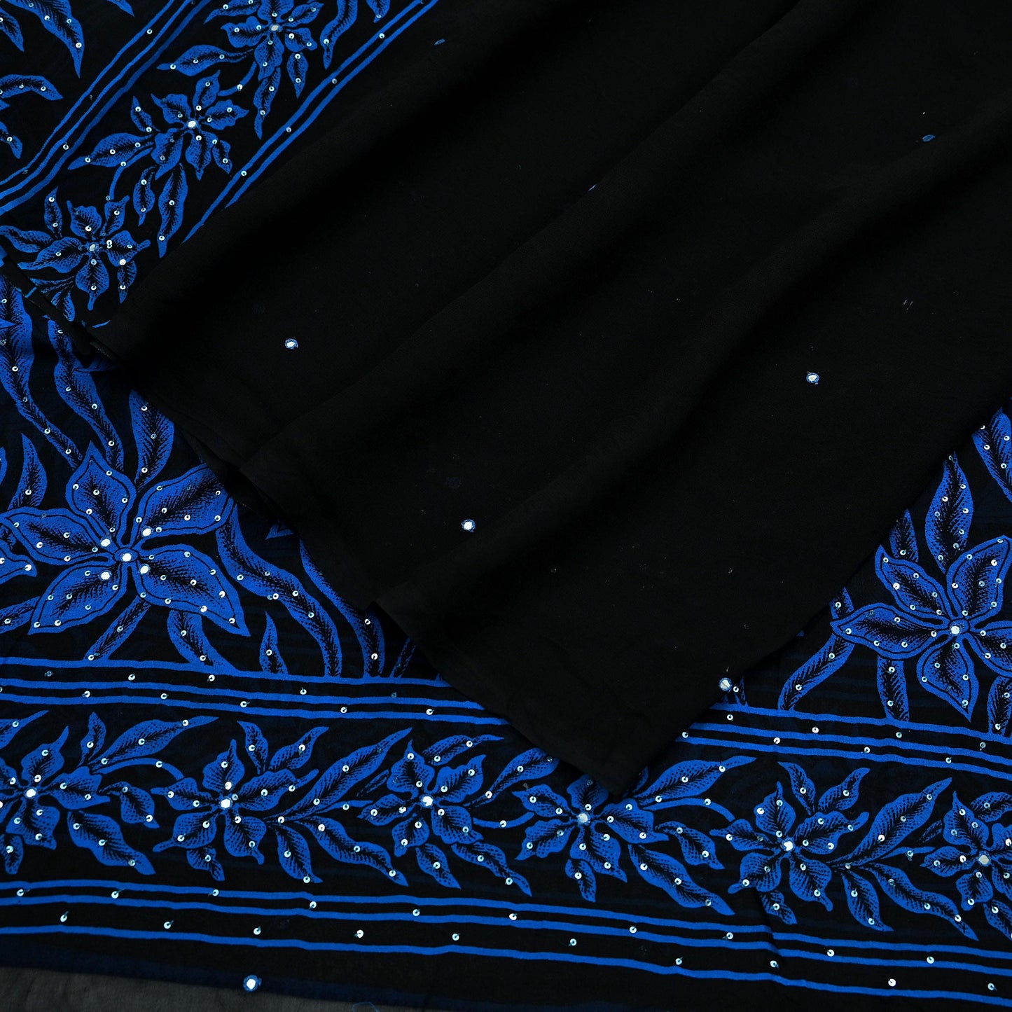 Indian Vintage Black Dupatta Long Stole Blend Georgette Hand Embroidered Printed Scarves Veil Scarf Wrap Hippie Boho