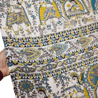 Indian Vintage Cream Dupatta Long Stole Digital Printed Hijab Scarves Veil Soft Wrap Boho