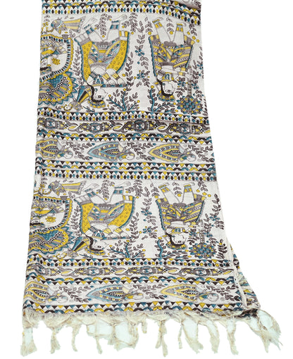 Indian Vintage Cream Dupatta Long Stole Digital Printed Hijab Scarves Veil Soft Wrap Boho