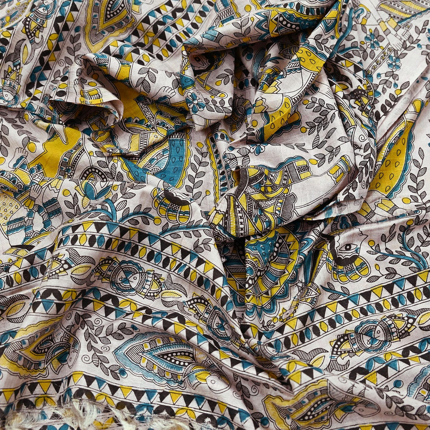 Indian Vintage Cream Dupatta Long Stole Digital Printed Hijab Scarves Veil Soft Wrap Boho