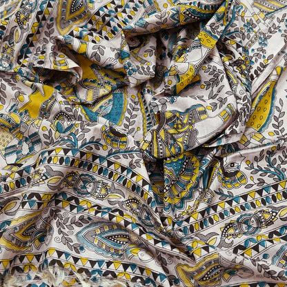 Indian Vintage Cream Dupatta Long Stole Digital Printed Hijab Scarves Veil Soft Wrap Boho