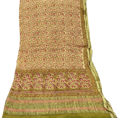 Indian Vintage Dupatta Beige Long Stole printed stole Pure Georgette Silk Scarves Veil Wrap Soft