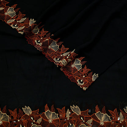 Indian Vintage Dupatta Black Pure Georgette silk Long Stole Embroidered Scarves Stole Veil Wrap Boho