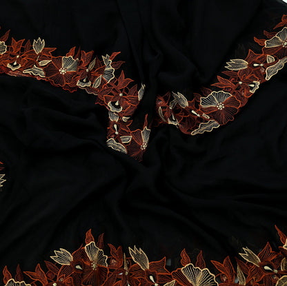 Indian Vintage Dupatta Black Pure Georgette silk Long Stole Embroidered Scarves Stole Veil Wrap Boho