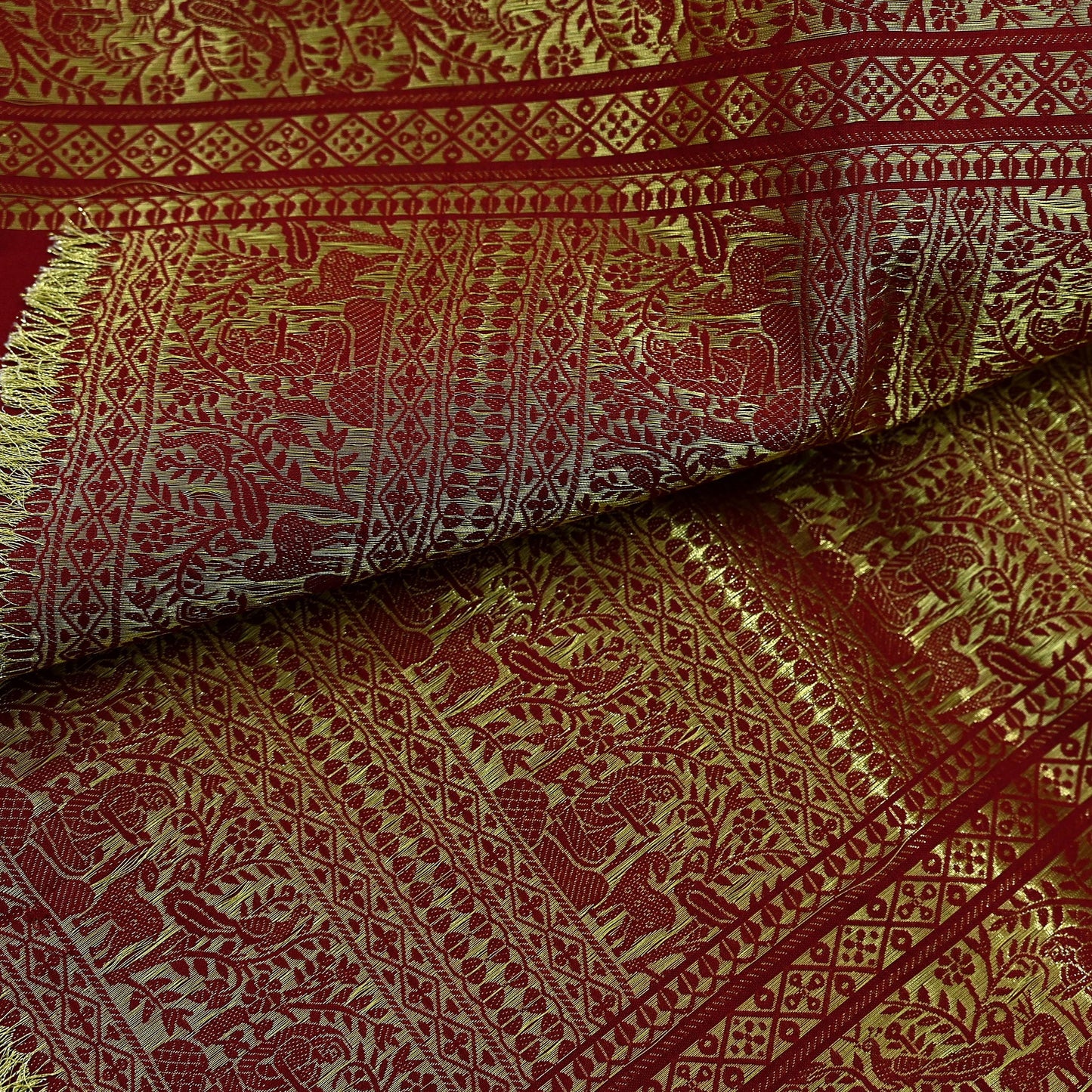 Indian Vintage Dupatta Maroon Long Stole Cotton Brocade Golden Woven Work Scarves Veil Fringes Hijab