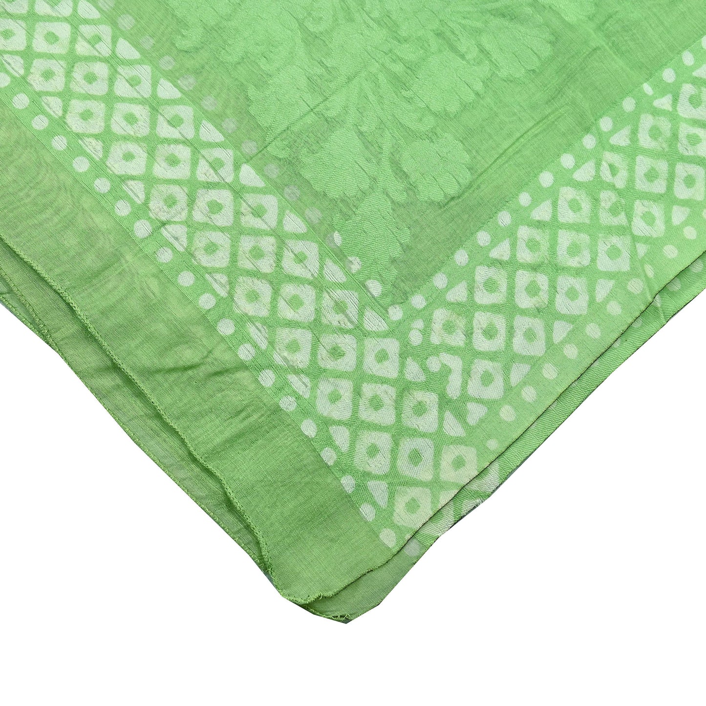 Indian Vintage Dupatta Green Long Stole Printed Woven Pure Silk Scarves Veil Soft Fringes