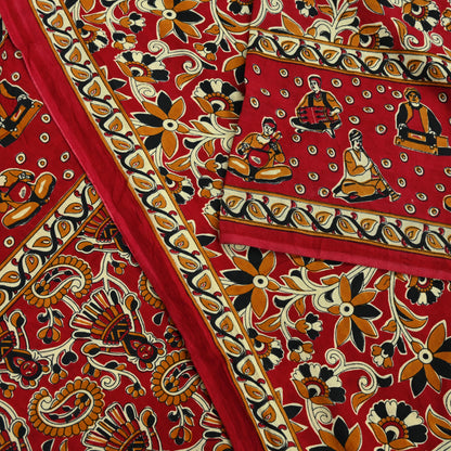 Indian Vintage Red Sarees Pure Cotton Printed Sari 5yd Sewing Craft Fabric DressMaking Soft Crafting Quilting Upcycle
