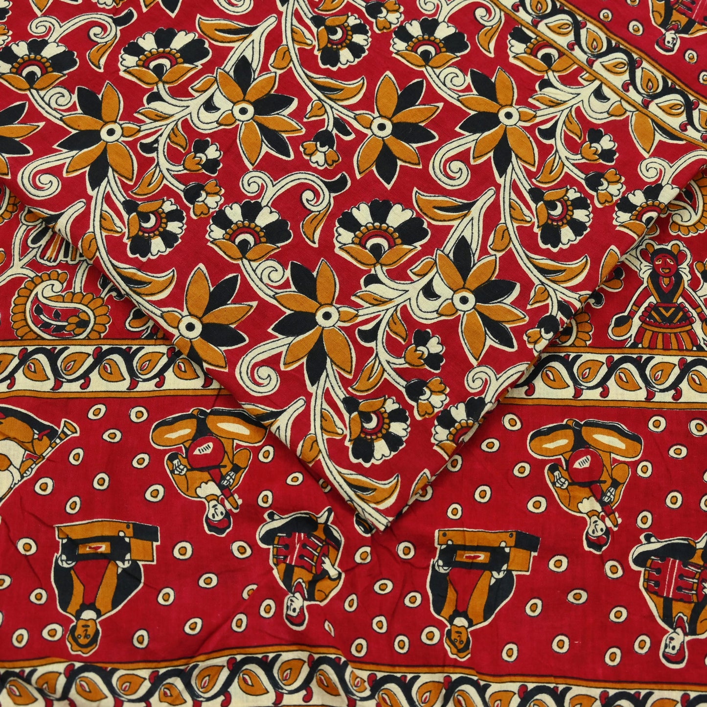 Indian Vintage Red Sarees Pure Cotton Printed Sari 5yd Sewing Craft Fabric DressMaking Soft Crafting Quilting Upcycle