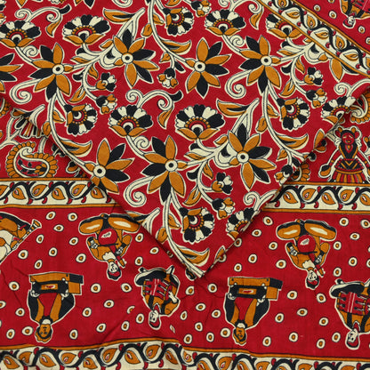 Indian Vintage Red Sarees Pure Cotton Printed Sari 5yd Sewing Craft Fabric DressMaking Soft Crafting Quilting Upcycle