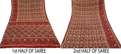 Indian Vintage Red Sarees Pure Cotton Printed Sari 5yd Sewing Craft Fabric DressMaking Soft Crafting Quilting Upcycle
