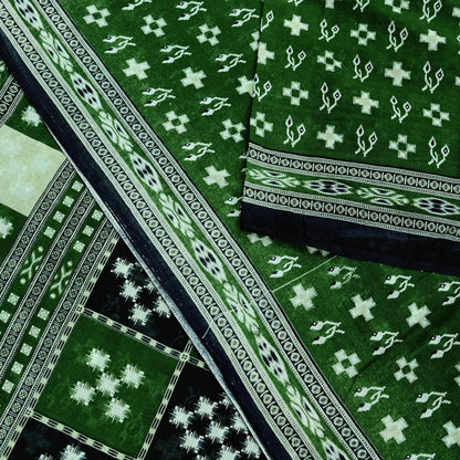 Indian Vintage Green Saree Printed Pure Cotton Sari Craft Fabric 5Yd Soft Sewing Sarong Wrap Boho Floral Upcycle Quilting For Crafting