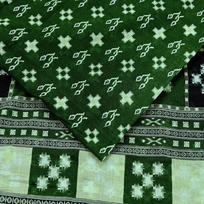 Indian Vintage Green Saree Printed Pure Cotton Sari Craft Fabric 5Yd Soft Sewing Sarong Wrap Boho Floral Upcycle Quilting For Crafting