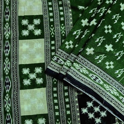 Indian Vintage Green Saree Printed Pure Cotton Sari Craft Fabric 5Yd Soft Sewing Sarong Wrap Boho Floral Upcycle Quilting For Crafting