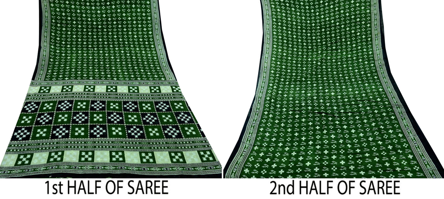 Indian Vintage Green Saree Printed Pure Cotton Sari Craft Fabric 5Yd Soft Sewing Sarong Wrap Boho Floral Upcycle Quilting For Crafting