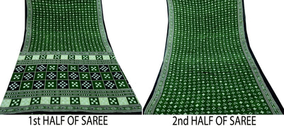 Indian Vintage Green Saree Printed Pure Cotton Sari Craft Fabric 5Yd Soft Sewing Sarong Wrap Boho Floral Upcycle Quilting For Crafting