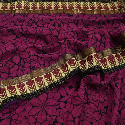 Women Vintage Sari 100% Pure Georgette Silk Printed Saree Craft Fabric Sewing 5Yd Soft Sari Dress Making Upcycle Quilting Crafting