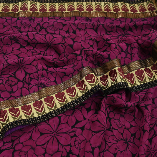 Women Vintage Sari 100% Pure Georgette Silk Printed Saree Craft Fabric Sewing 5Yd Soft Sari Dress Making Upcycle Quilting Crafting