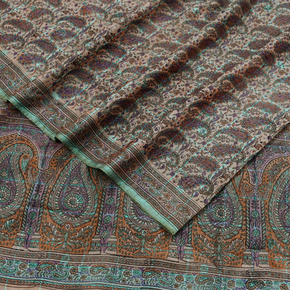 Indian Vintage Peach & Green Saree Pure Silk Printed Sari Craft Fabric 6yd Sewing Floral Soft Dress Designing for Crafting Quilting Upcycle