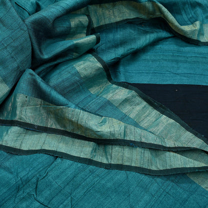 Indian Vintage Heavy Sari Green & Black Pure Khadi Silk Handloom Saree Craft Fabric 5yd Ethnic Wear Dress making For Crafting Quilting