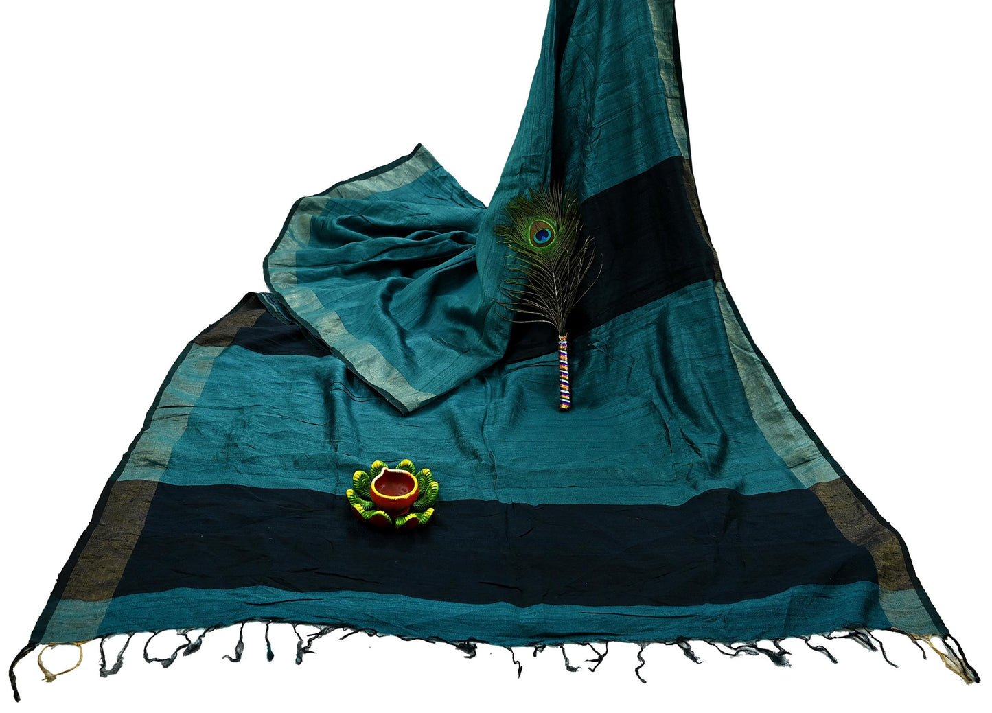 Indian Vintage Heavy Sari Green & Black Pure Khadi Silk Handloom Saree Craft Fabric 5yd Ethnic Wear Dress making For Crafting Quilting