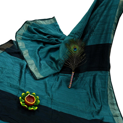 Indian Vintage Heavy Sari Green & Black Pure Khadi Silk Handloom Saree Craft Fabric 5yd Ethnic Wear Dress making For Crafting Quilting