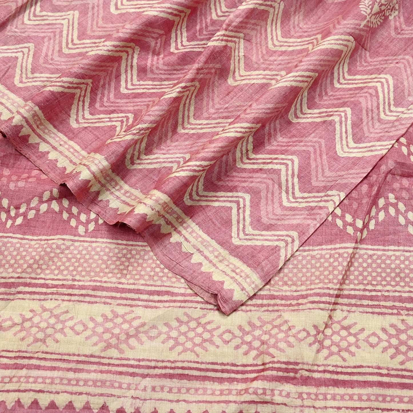 Indian Vintage Pink & Beige Saree Pure Khadi Silk Handloom Printed Indian Sari Fabric 5yard Ethnic Wear Sari Floral