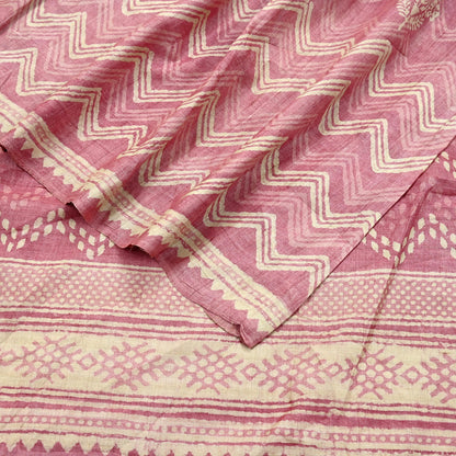 Indian Vintage Pink & Beige Saree Pure Khadi Silk Handloom Printed Indian Sari Fabric 5yard Ethnic Wear Sari Floral