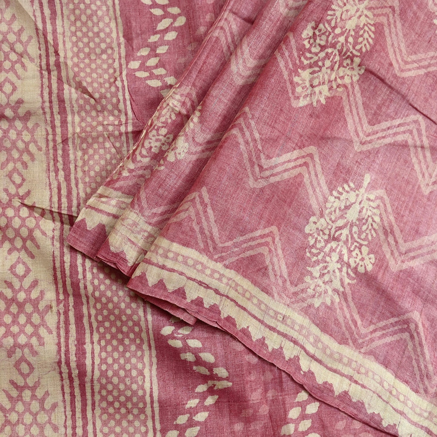 Indian Vintage Pink & Beige Saree Pure Khadi Silk Handloom Printed Indian Sari Fabric 5yard Ethnic Wear Sari Floral