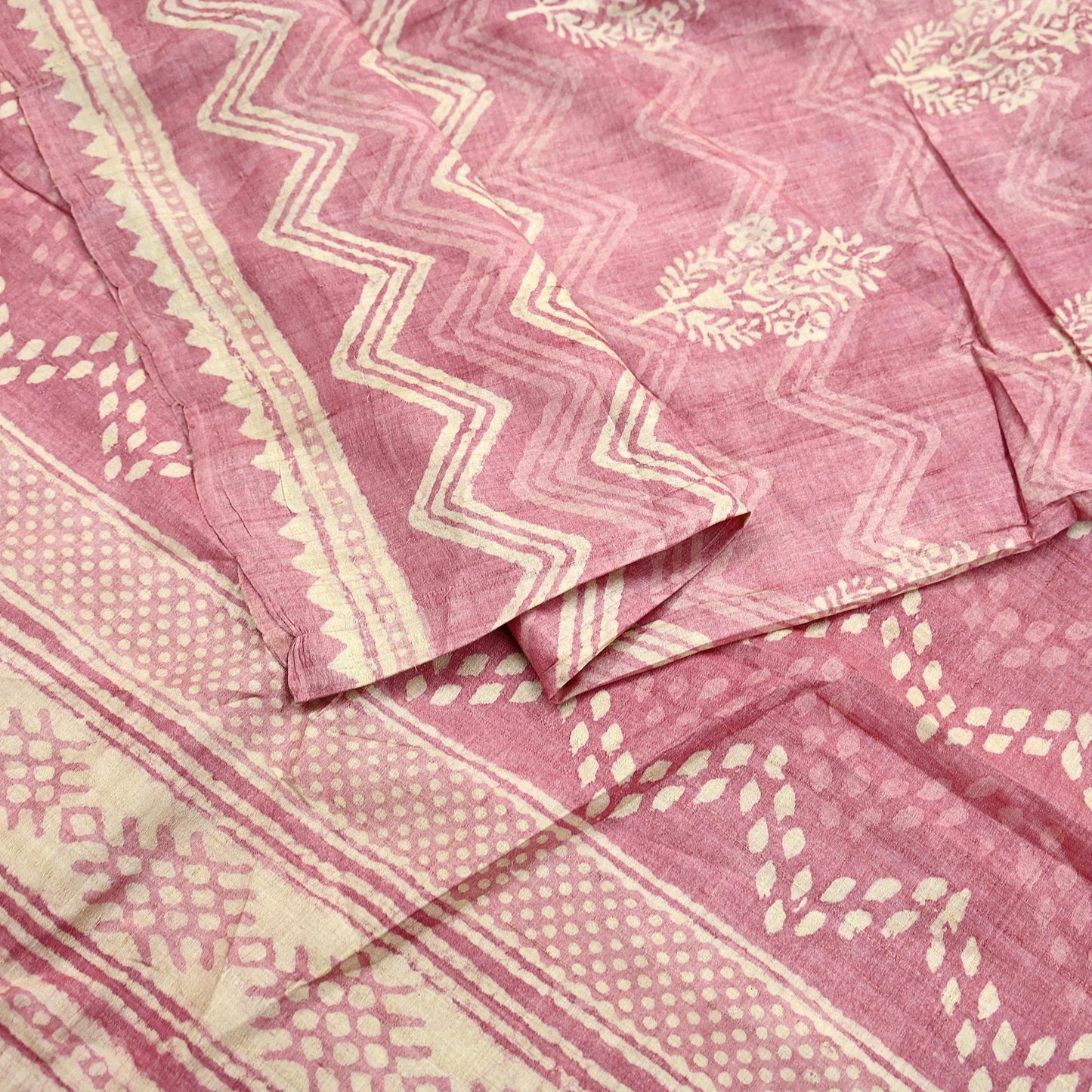 Indian Vintage Pink & Beige Saree Pure Khadi Silk Handloom Printed Indian Sari Fabric 5yard Ethnic Wear Sari Floral