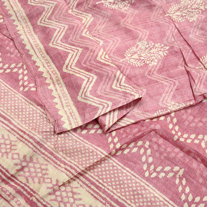 Indian Vintage Pink & Beige Saree Pure Khadi Silk Handloom Printed Indian Sari Fabric 5yard Ethnic Wear Sari Floral