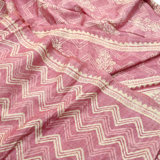 Indian Vintage Pink & Beige Saree Pure Khadi Silk Handloom Printed Indian Sari Fabric 5yard Ethnic Wear Sari Floral