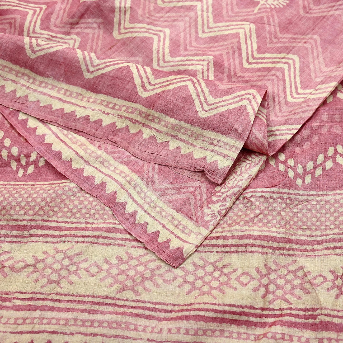 Indian Vintage Pink & Beige Saree Pure Khadi Silk Handloom Printed Indian Sari Fabric 5yard Ethnic Wear Sari Floral