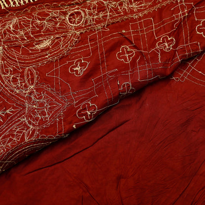 Indian Vintage Heavy Bridal Dupatta maroon Pure Silk Long Stole Hand Embroidered Hijab Scarf Zardozi Peacock Wedding Dupatta Fringes